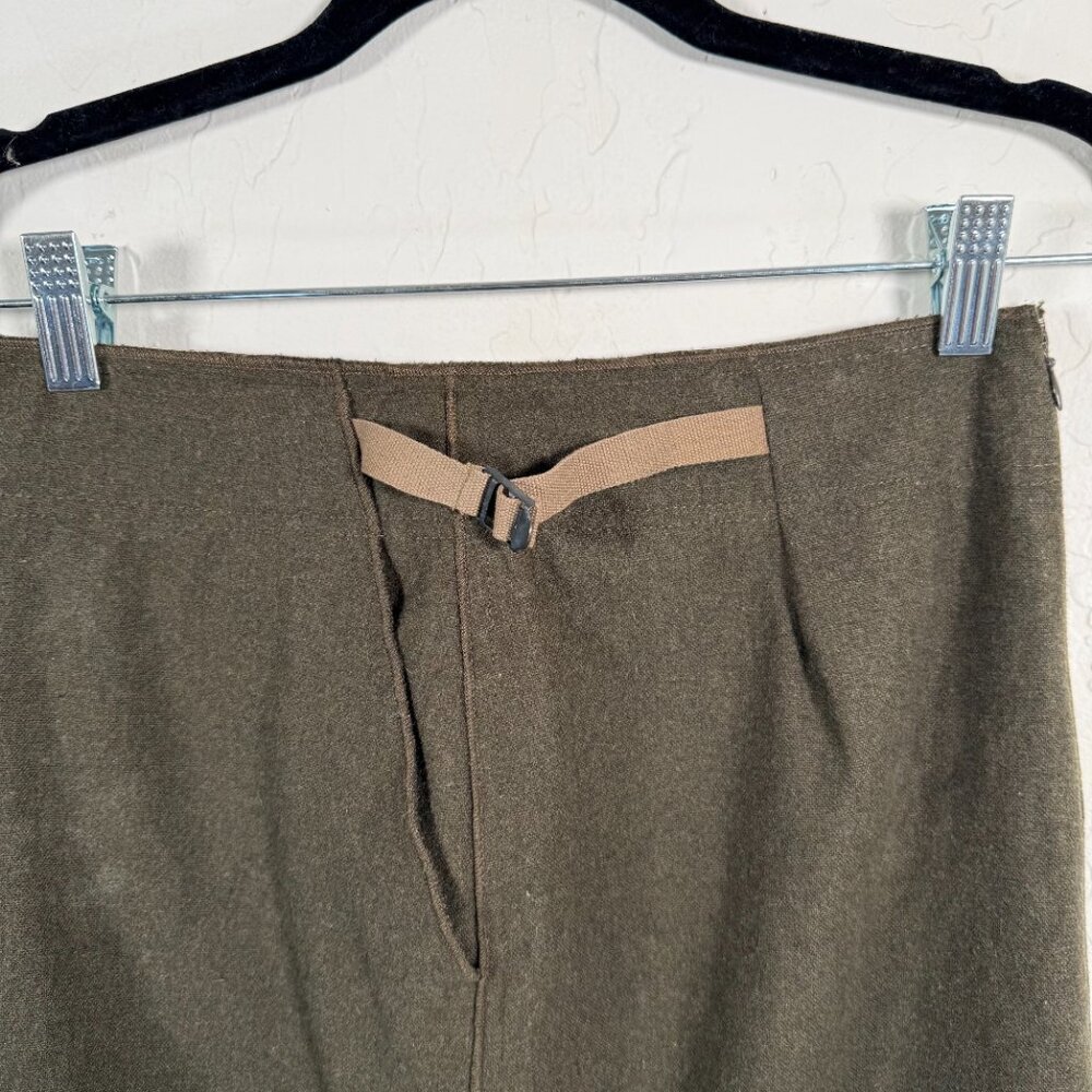 Stefanel Olive Green Knit Adjustable Strap Slit Front Midi A-Line Skirt Size 40 - Picture 9 of 16